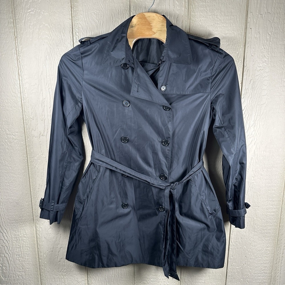 Norma Kamali Double Breasted Trench Coat Womens Size XL Black Belted Rain Dress
